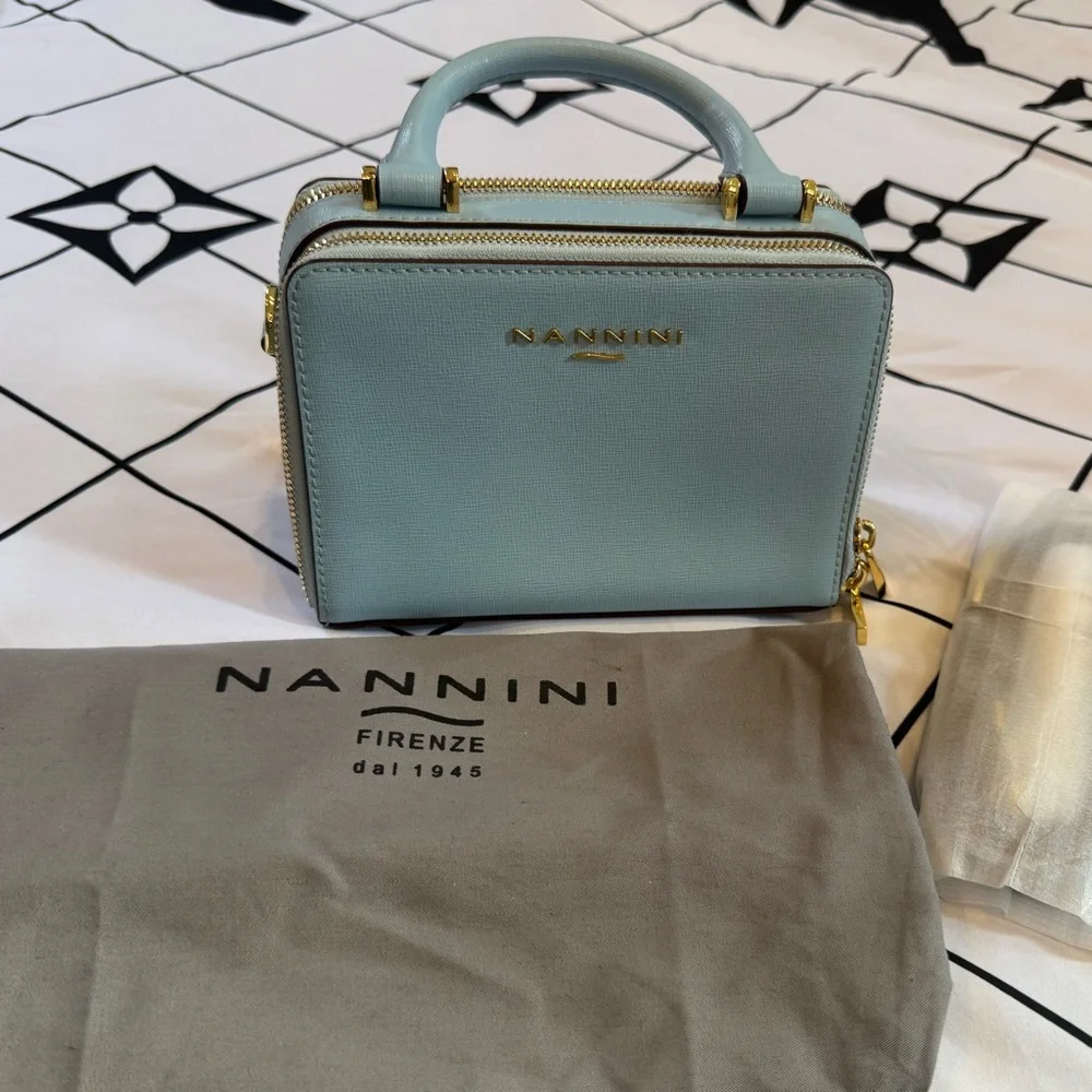 Custom Light Blue Nannini Italian Leather Designer Handbag - Picture 3 of 5